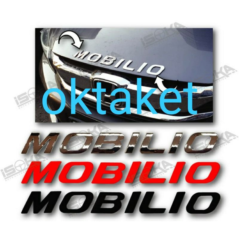 emblem kap mesin MOBILIO hitam merah chrome isoka