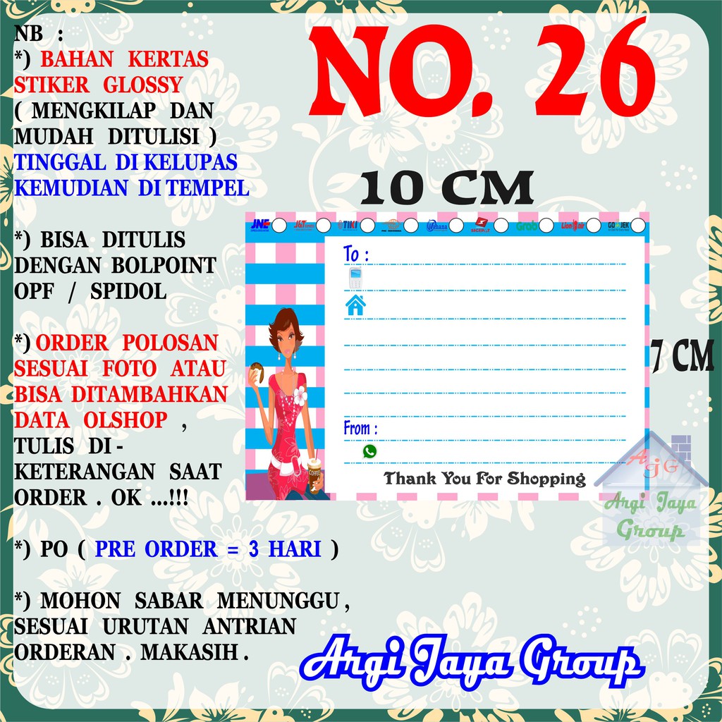 

Stiker Pengiriman - Sticker Alamat Olshop Murah Nomer 26 - 10x7 cm - Glossy