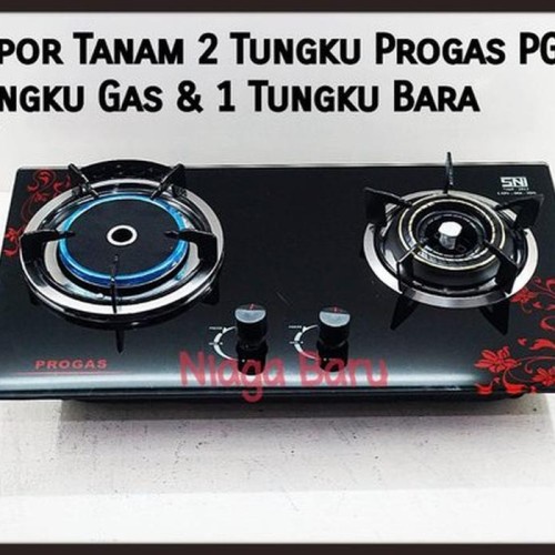 Kompor Gas Tanam 2 Tungku Progas - 1 Tungku Infrared - 1 Tungku Biasa