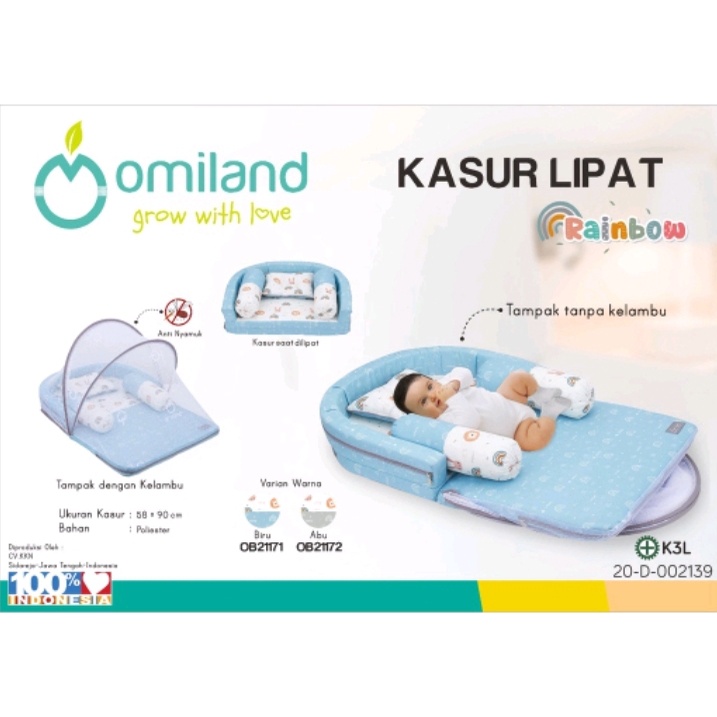 Omiland Kasur Bayi Lipat Alpaca Series OB21201 OB21202 OB21203 OB21204-Rainbow Biru