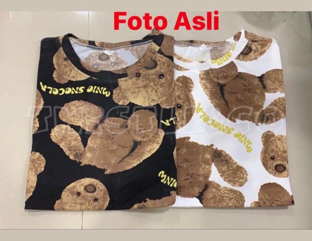 [BISA COD] Oversize Tee Tshirt Wanita Model Longgar Motif Teddy Bear Coklat