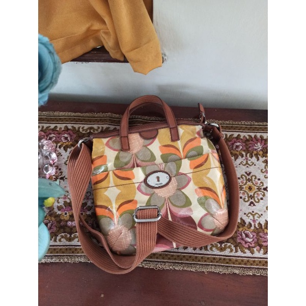 Preloved Tas Fossil Keyper Cross Body Bag  Orange Multi ZB5125