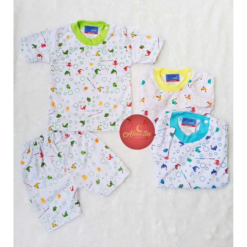 Setelan Baju Bayi Pendek Kancing Bahu / Baju Anak Pendek / Piyama Bayi