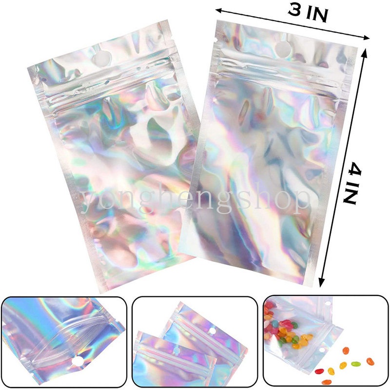 50 / 100 Pcs Kantong Kemasan Permen / Perhiasan Warna Pelangi Dengan Ziplock Resealable