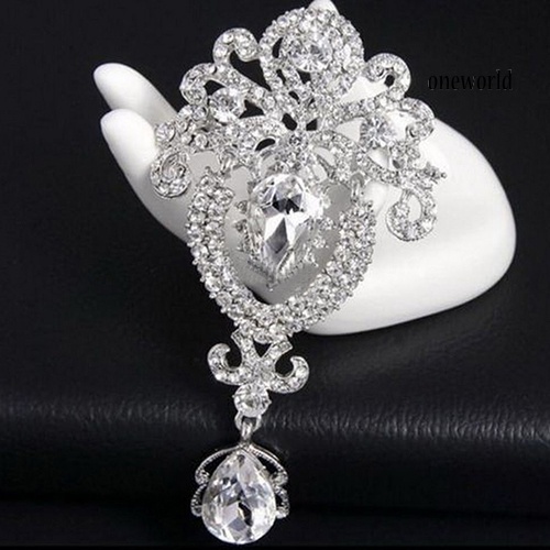 OW@ Women Large Flower Bridal Crown Crystal Rhinestone Brooch Pin Jewelry Charm