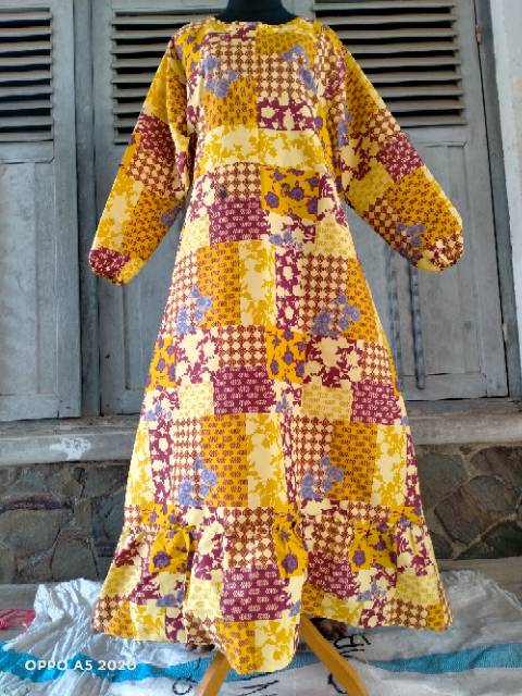 Terlaris (BBGAMIS-01) Gamis Katun Jumbo Motif Etnik Aplikasi Busui