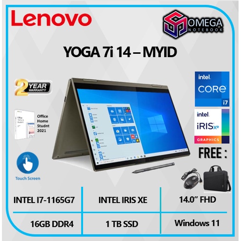 LENOVO YOGA 7i 14-MYID 2in1 Touch I7 1165G7 16GB 1TBSSD IRISXE W11+OHS 14.0&quot;FHD PEN