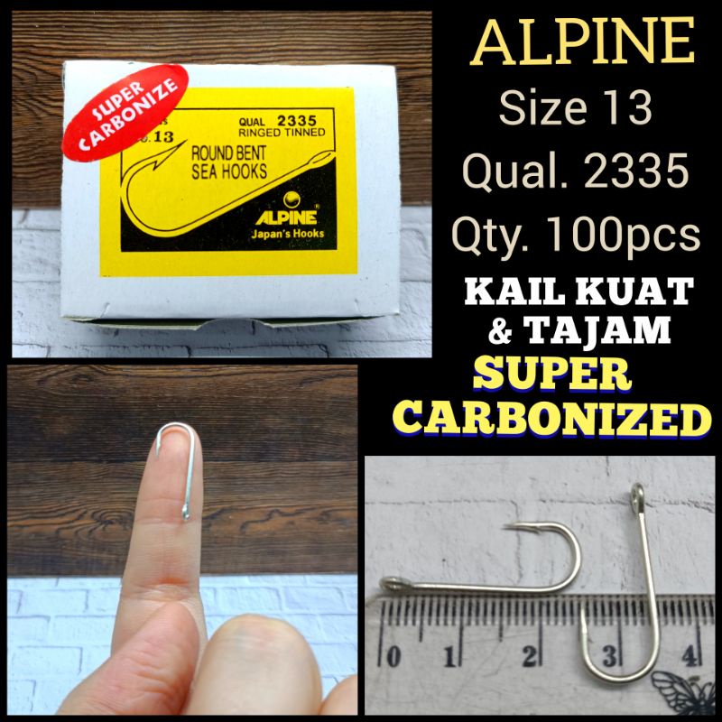 KAIL ALPINE SIZE 13 QUAL.2335 QTY.100 SUPER CARBONIZED ROUND BENT SEA HOOK KAIL PANCING ALPINE KAIL 
