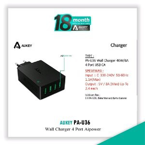 Promo CHARGER AUKEY PA U36 WALL 4 PORT USB 18W TURBO WALL charger Limited