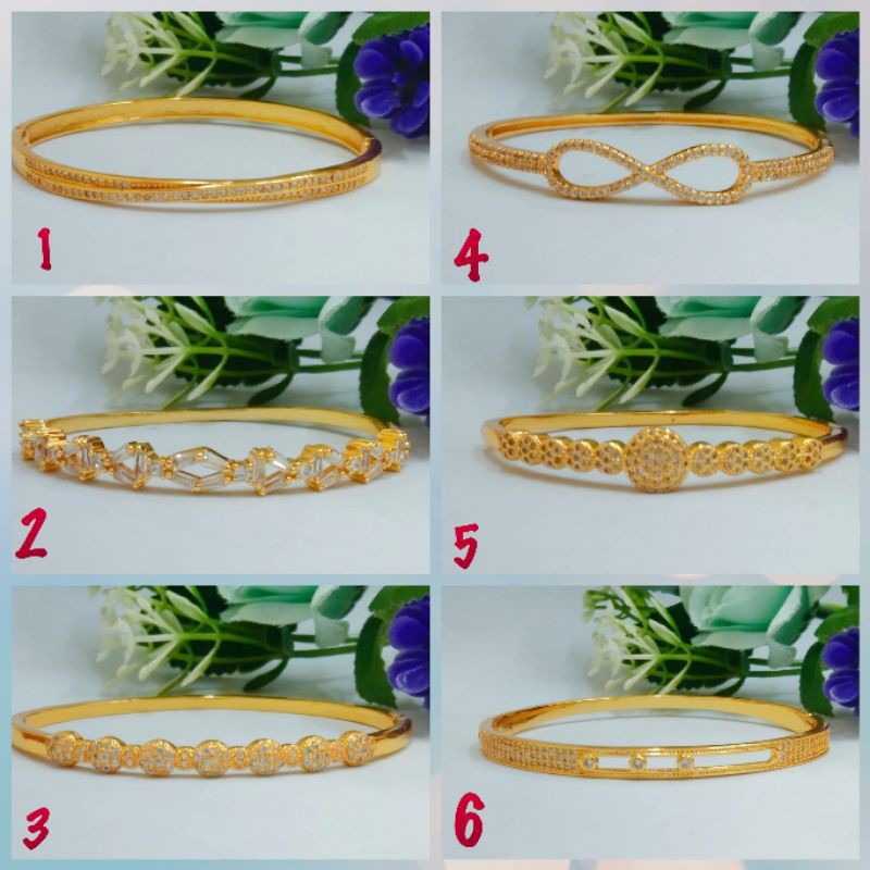 Gelang kolong xuping wanita dewasa berlapis emas dengan mata xircon 93p.