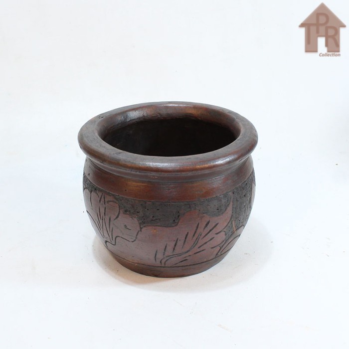 Gerabah │Pot Meja Ukir Natural - D17