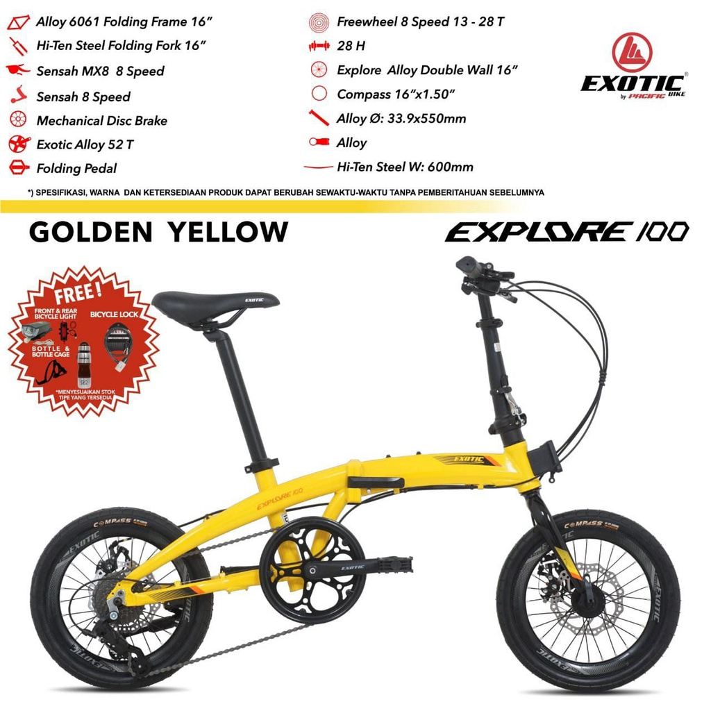 SEPEDA LIPAT EXOTIC EXPLORE 100 BY PACIFIC 16&quot; 8 SPEED FRAME ALLOY FOLDING BIKE BICYCLE