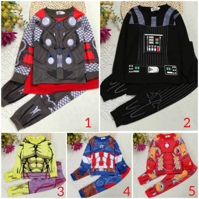 Superhero pajamas/ avengers pajamas/ piyama baju captain america/iron man/starwars/ Thor