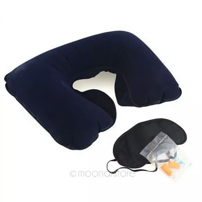 Travel Pillow Set Tiup 1 Bantal Leher 1 Penutup Mata 1 Penutup Telinga