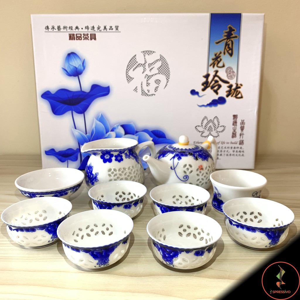 Teko 200ml + 8 Cangkir Saringan teh keramik blue &amp; white chinese tea set [1003]