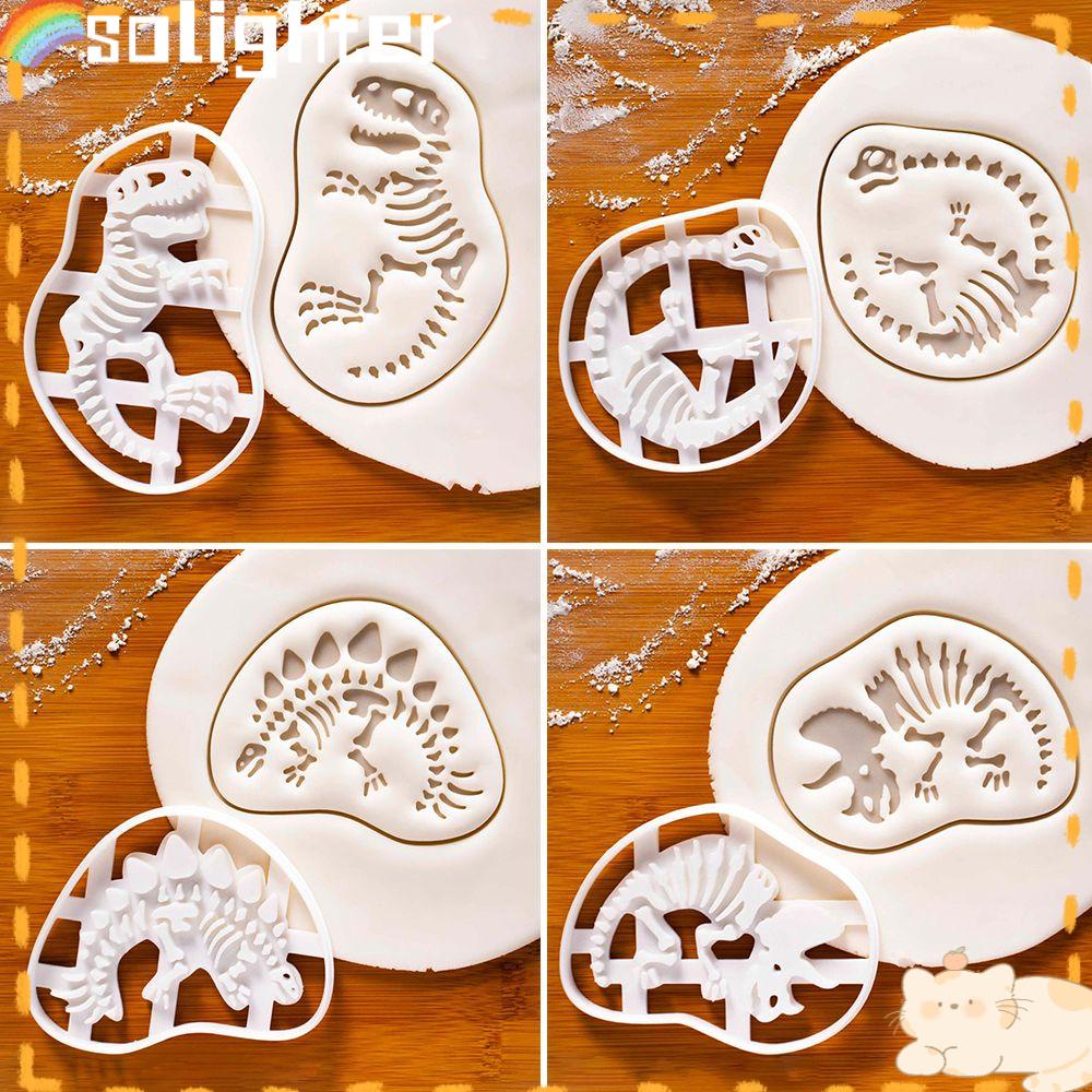 Solighter 4pcs / Set Cetakan Cutter Fondant Bentuk Tengkorak / Dinosaurus Untuk Dekorasi Kue / Biskuit