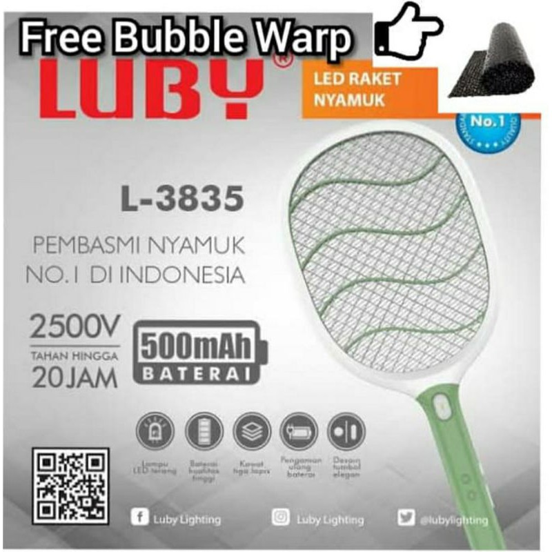 LUBY L-3835A Raket Nyamuk Led Cas Kabel Charger