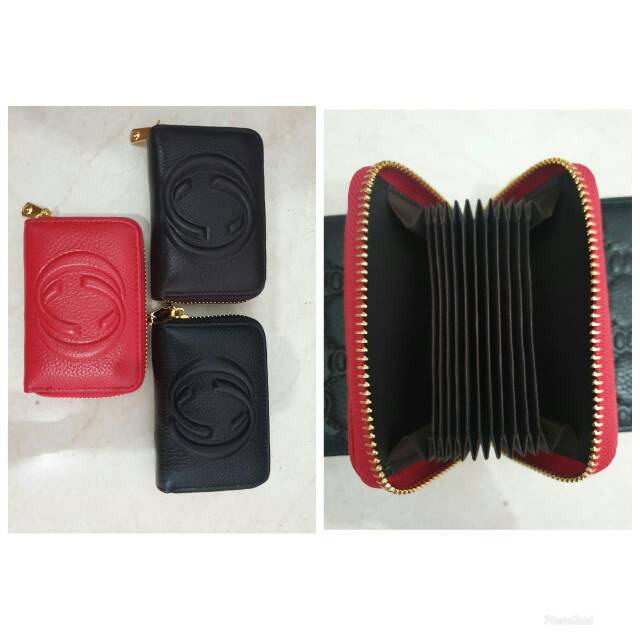 Dompet kartu kipas resleting kulit asli