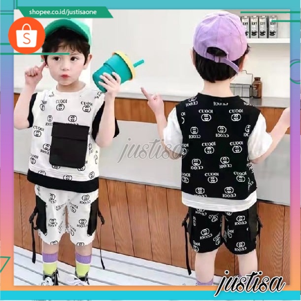 Promo !! Setelan anak laki - laki / Pakaian anak import / Setelan guccie monokrom a lot ukuran 1-3 tahun