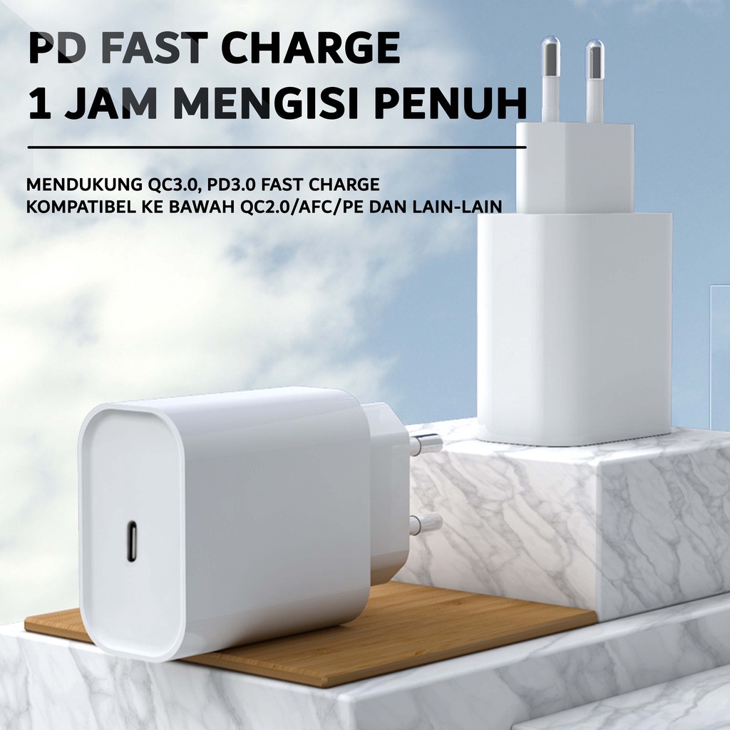 glowytoko Charger PD 20W 2.4A Fast Charging Adapter QC3.0 Type-C PD Charger untuk Iphone 12 X Xs 8 Xiaomi Phone