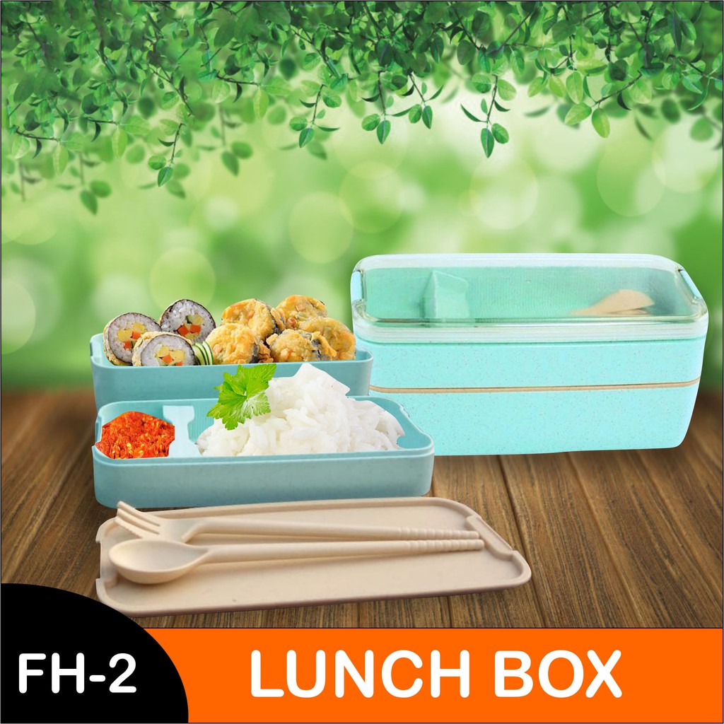 Lunch Box 2 Susun Murah Free Sendok &amp; Garpu HomeLiving