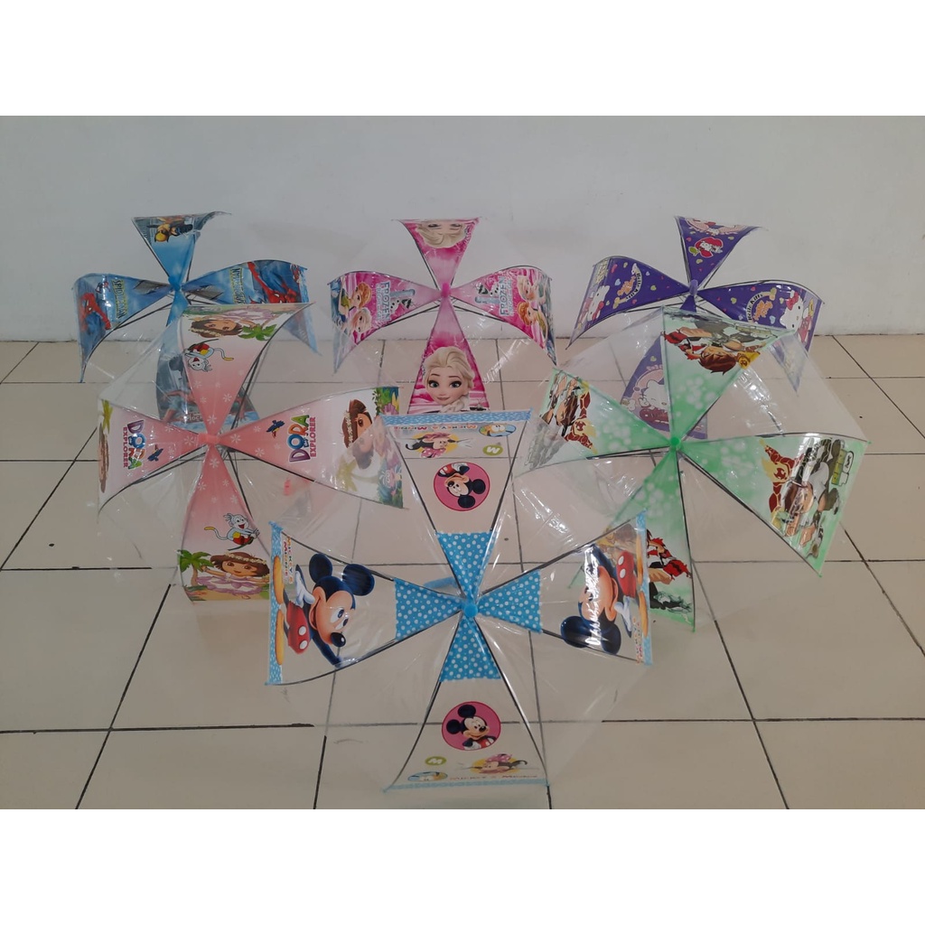 Payung Anak Karakter Lucu Transparan Mangkok