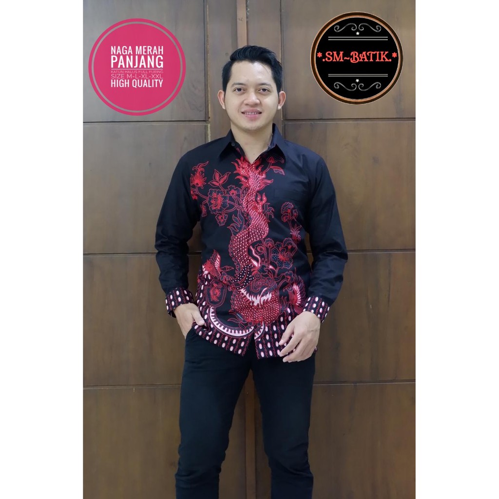 Naga Merah Kemeja Batik Pria Lengan Panjang by Batik SM