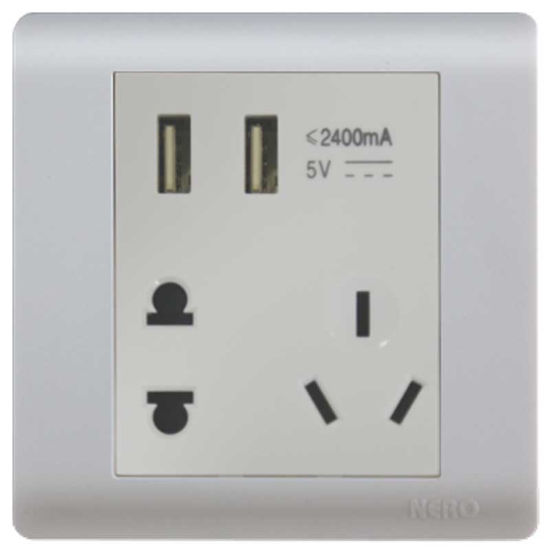 CASA F1689 - White 2 Gang USB Charging NERO