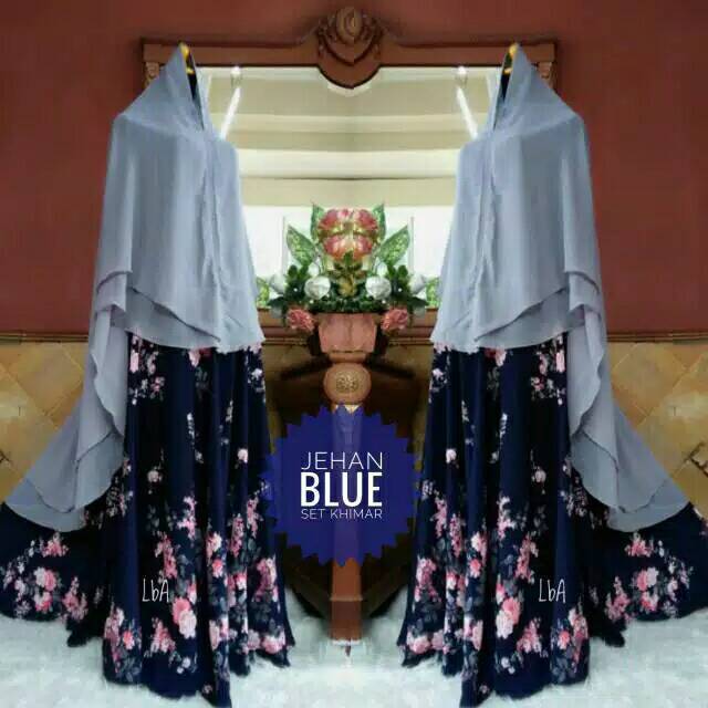 (LD 118-120) GAMIS JUMBO XXL FIT XXXL BUSUI MONALISA JEHAN NAVY SET KHIMAR SYARI TERBARU