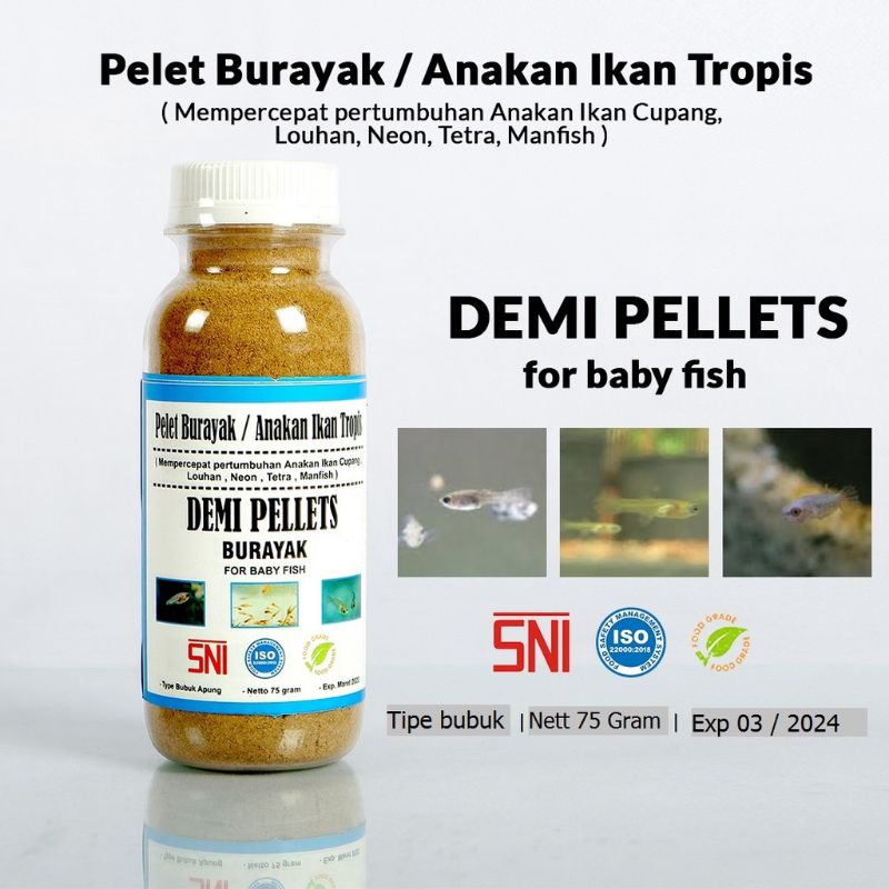 Demi Pellets Burayak,Pakan anakan ikan cupang guppy louhan koi molly serbuk apung 75, untuk ikan bur