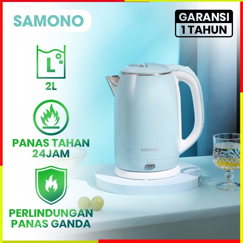 TEKO LISTRIK SAMONO 2L KEEP WARM KETEL KETTLE CERET CEREK HEATER HITTER TEKO TERMOS STAINLESS STENLI