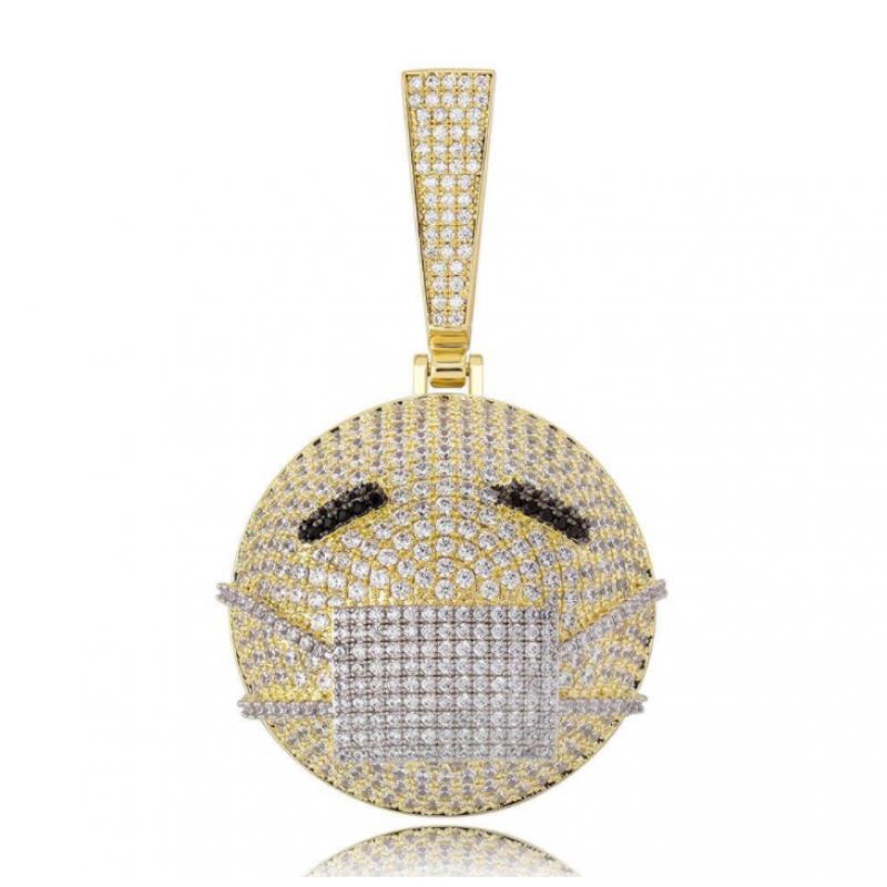 Kalung Rantai Emas Liontin Wajah Lucu Gaya Hip Hop Rock Hipster Untuk Perhiasan Pesta