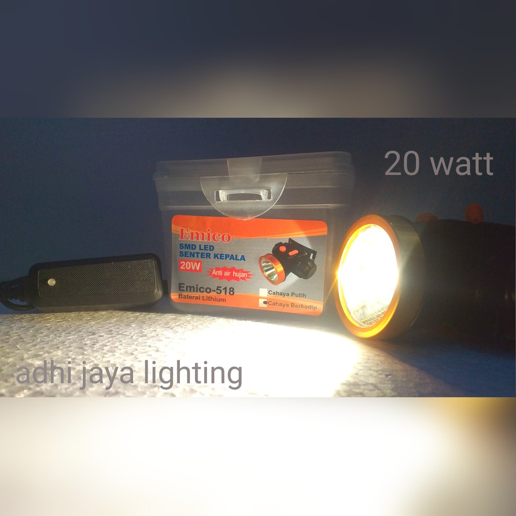 Senter kepala atau headlamp 20watt emico warm white termurah