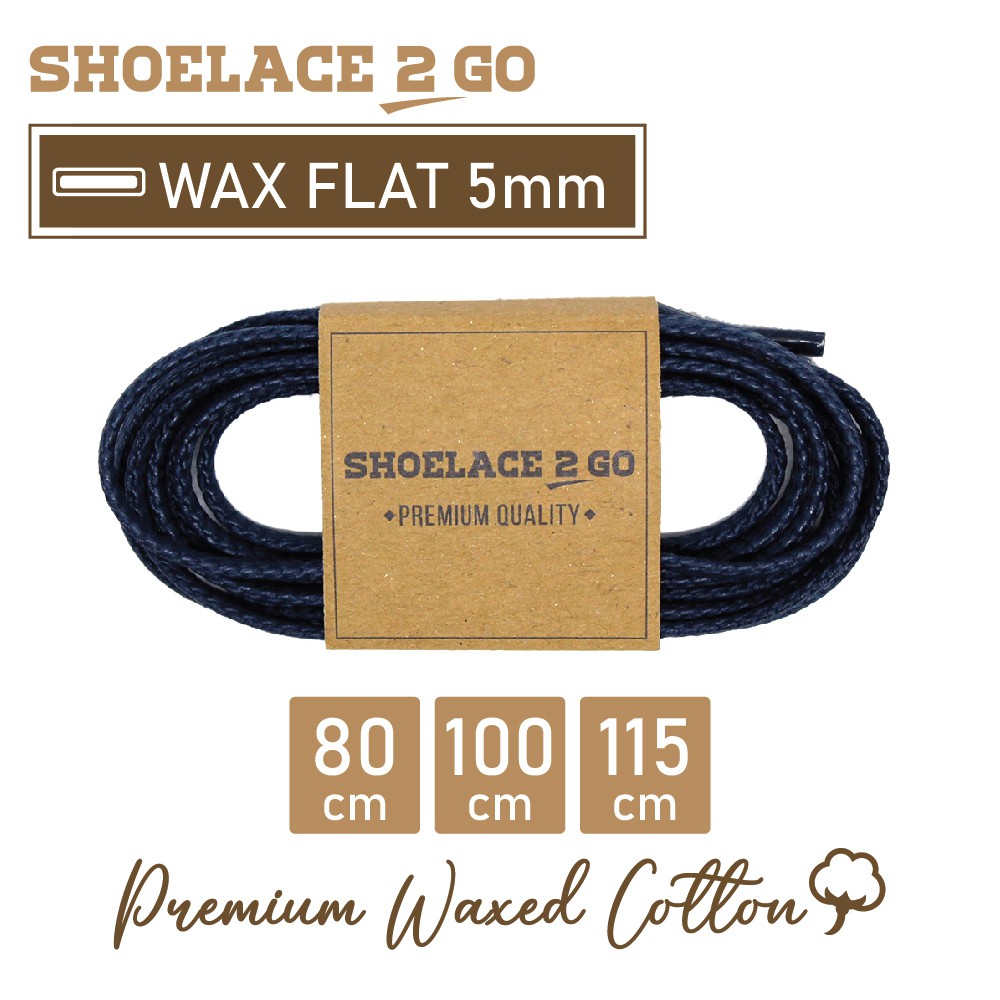 SHOELACE 2 GO PREMIUM TALI SEPATU LILIN WAX GEPENG PIPIH FLAT - WF5 - J2 - NAVY - 5MM