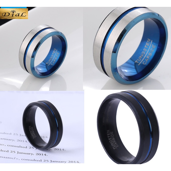 Cincin TUNGSTEN CARBIDE armor garis tengah korea pria wanita Titanium cin cin luxury modis casual