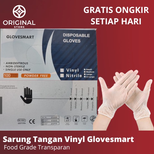 SARUNG TANGAN FOOD GRADE VINYL VYNIL VINIL GLOVESMART VINYL ORI FOOD GRADE TRANSPARAN ISI 100