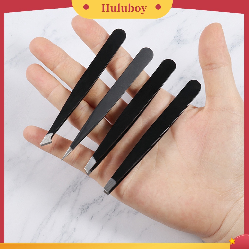 Huluboy Huluboy♡ 4pcs / Set Pinset Alis Bahan Stainless Steel Untuk Makeup Wanita