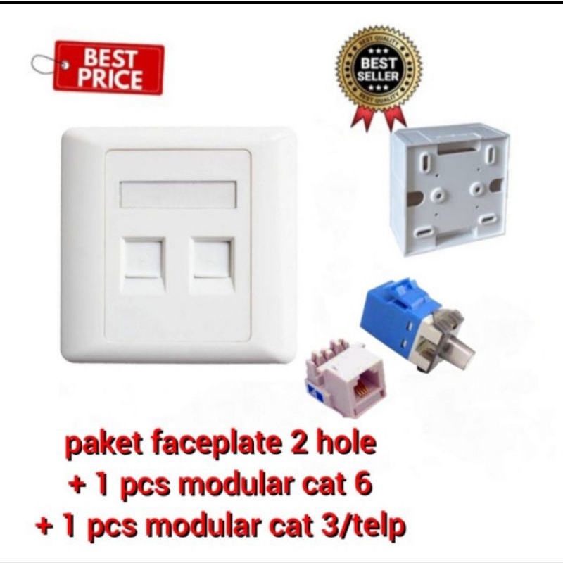 FACEPLATE/WALLPLATE UTP/RJ45/LAN 2 PORT+MODULAR CAT 6 &amp; CAT 3 TLP+OUTBOW