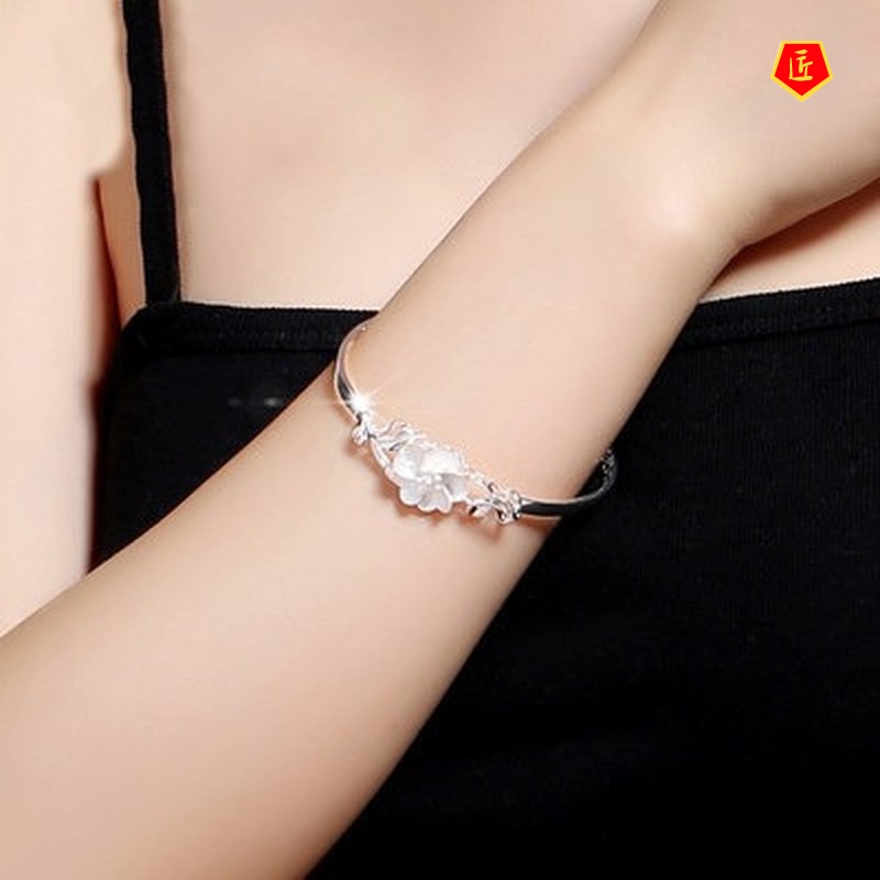 [Ready Stock]Silver Frosted Flower Bracelet Fashion Elegant