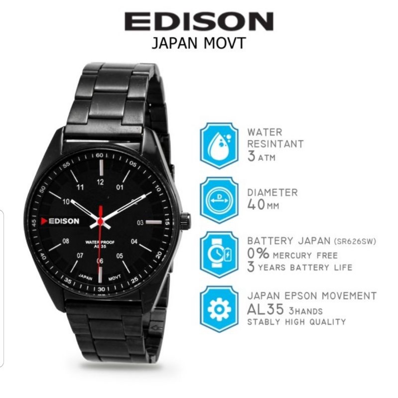 Jam Tangan Edison AR EG 252 R Waterproof AL35 Japan Movement