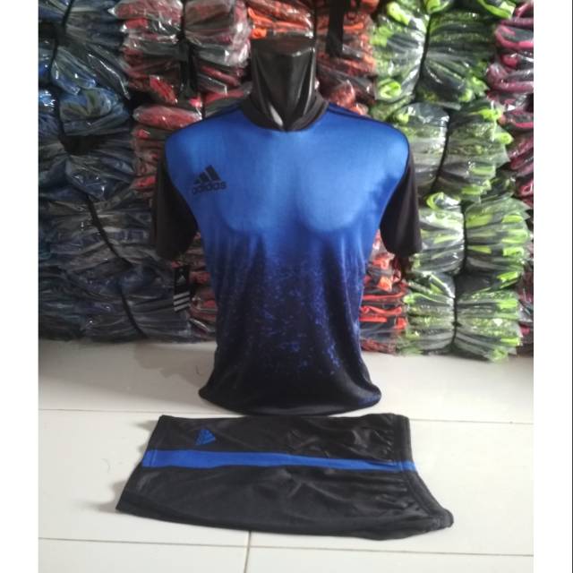 [PRINTING] ADIDAS BIRU HITAM KOSTUM FUTSAL JERSEY KAOS BAJU BOLA SETELAN STELAN 26sport