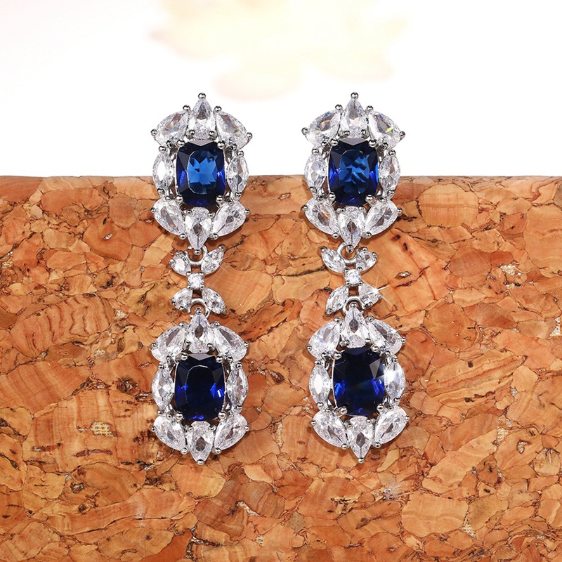 Anting Juntai Cubic Zirconia Warna Biru Untuk Wanita