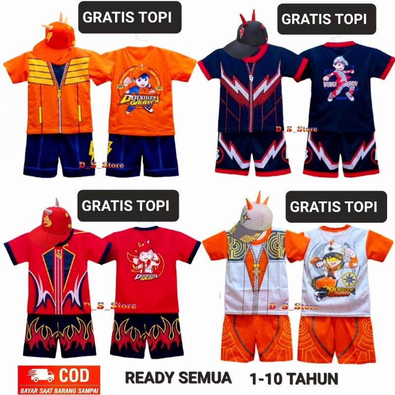 BAJU SETELAN BOBOIBOY KOSTUM ANAK LAKI LAKI SOLAR/ORI/API/HALILINTAR/SETELAN BOBOIBOY GRATIS TOPI TE