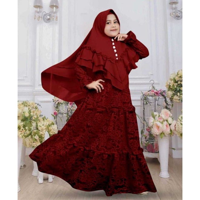 GAMIS ANAK LEBARAN MUSLIM TERBARU 2023 LUCU PAKAIAN ANAK PEREMPUAN KEKINIAN MAXI KID AZKIA BROKAT GA