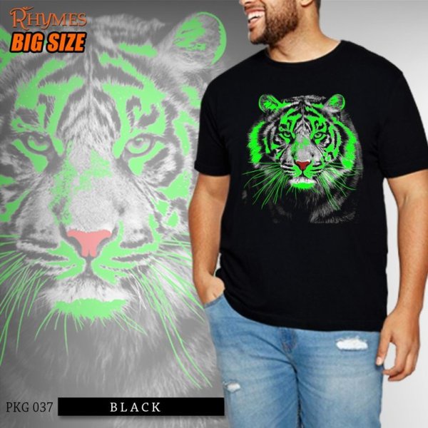 Kaos Pria Macan Putih New Glow Rhymes Baju Cowok Jumbo M-XXXL Animal 3D Big Lengan Pendek Premium