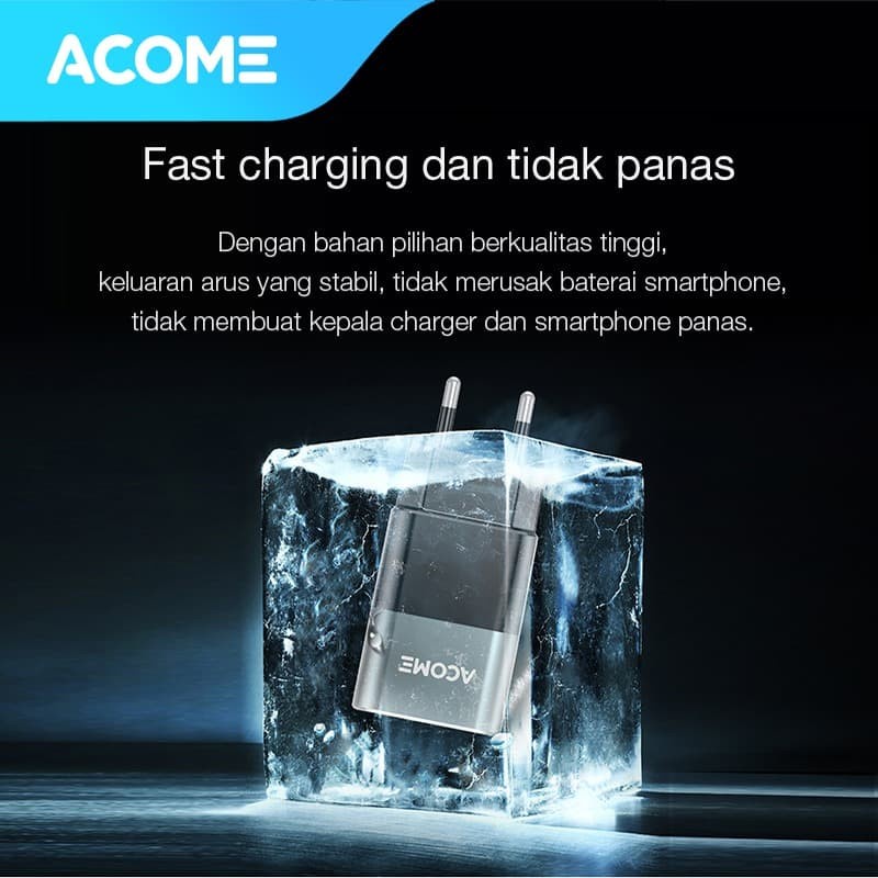 KEPALA CHARGER ACOME AC01 ORIGINAL 3A QC3.0 FAST CHARGING GARANSI RESMI 1 TAHUN