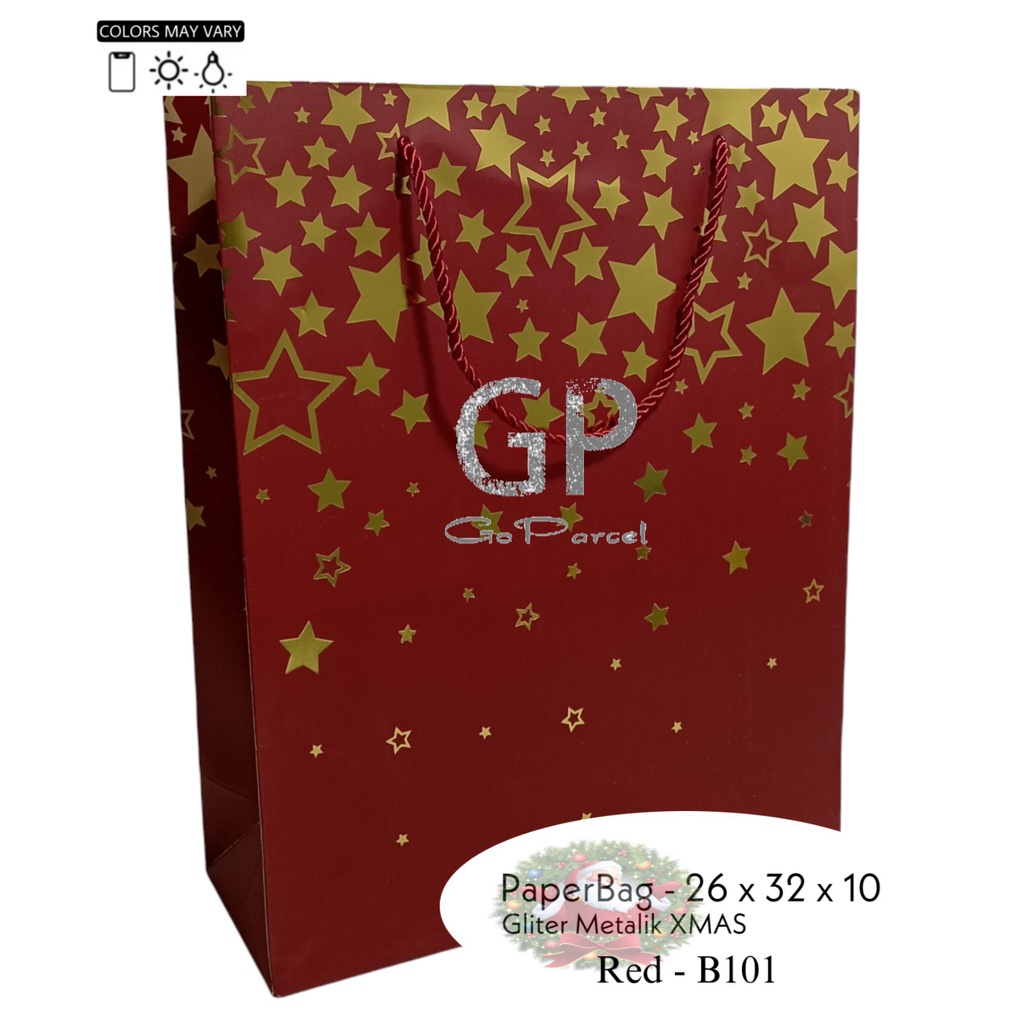 ( Ecer ) PAPER BAG NATAL - KANTONG PAPERBAG KERTAS XMAS / TAS JINJING MERRY CHRISTMAS MERAH / RED