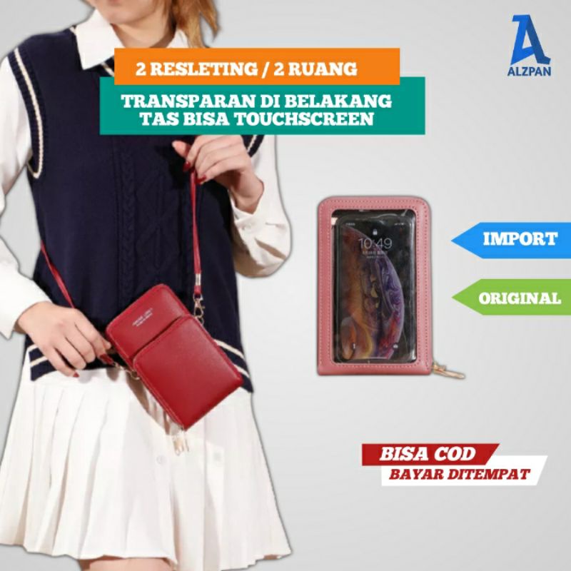 tas dompet crossbody touchable hp handphone phone bag transparan layar sentuh wanita selempang  pb 1
