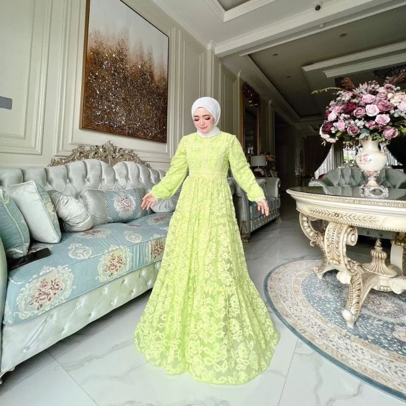 DRESS BROKAT FULL MEWAH ORIGINAL SHELLASAUKIA EDISI BAJU LEBARAN HARI RAYA