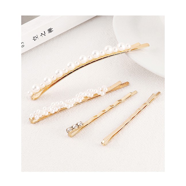 LRC Jepit Rambut Fashion Gold Pearl Hair Clip Set Y61530